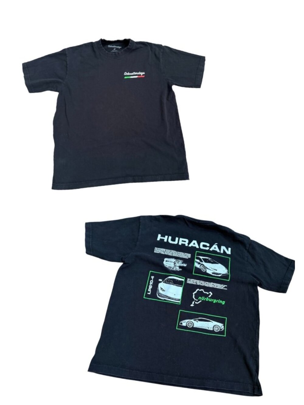 Schnatterdays Medium Black Huracan Lamborghini Tee Unisex T Shirt double sided